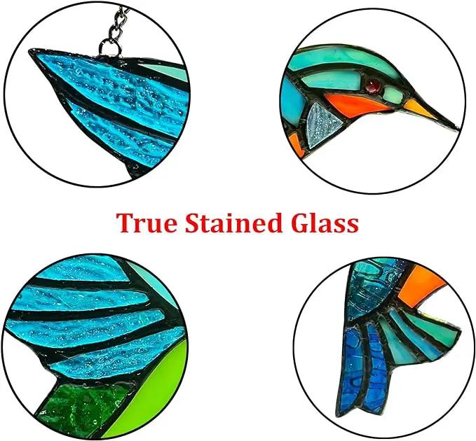 2 Pack Hummingbird Stained Glass Birds Window Hangings, Stained Glass Decorations,Bird Suncatcher for Window Decor Hummingbird Gifts for Mom,Bird Lovers by GreenHaven Gardens