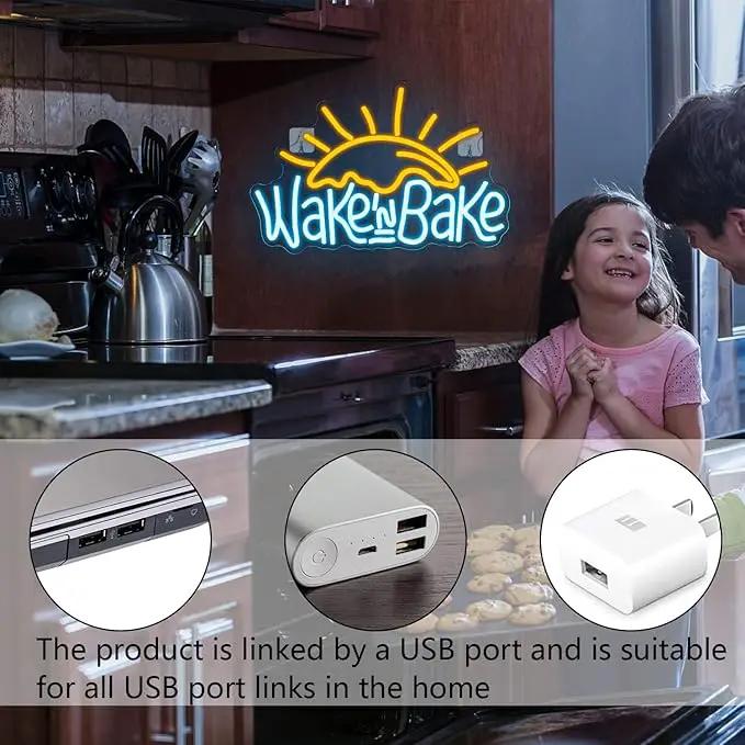 WLHOPE Wake in Bake Neon Signs Yellow Blue LED Neon Signs for Wall Decor, USB Fried Eggs Neon Light Letter Bakeing Neon Sign for Bedroom Home Kitchen Cake Baking Shops Cafes Birthday Party by GreenHaven Gardens