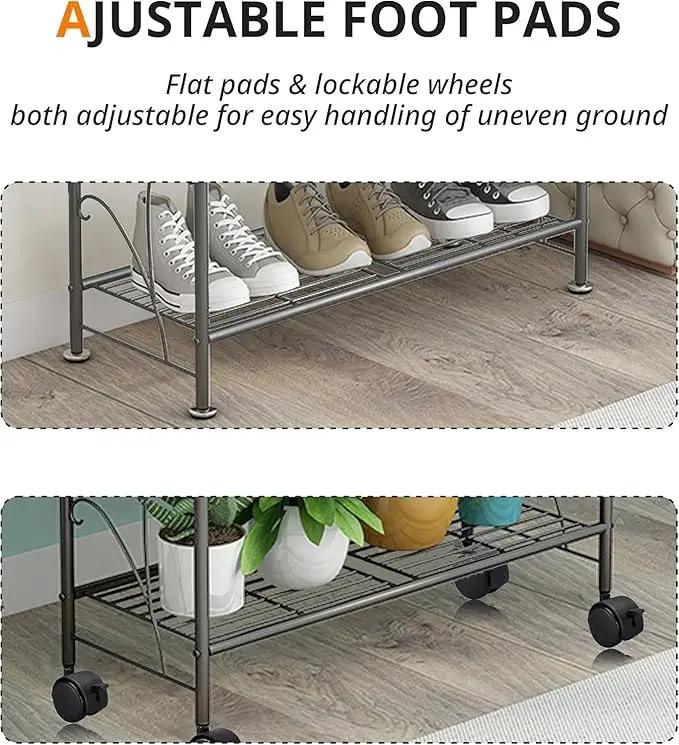 4 Tier Metal Plant Stand with wheels rack, Heavy Duty Metal Plant Shelf for Indoor/Outdoor Living Room, Balcony, Garden, Black by GreenHaven Gardens