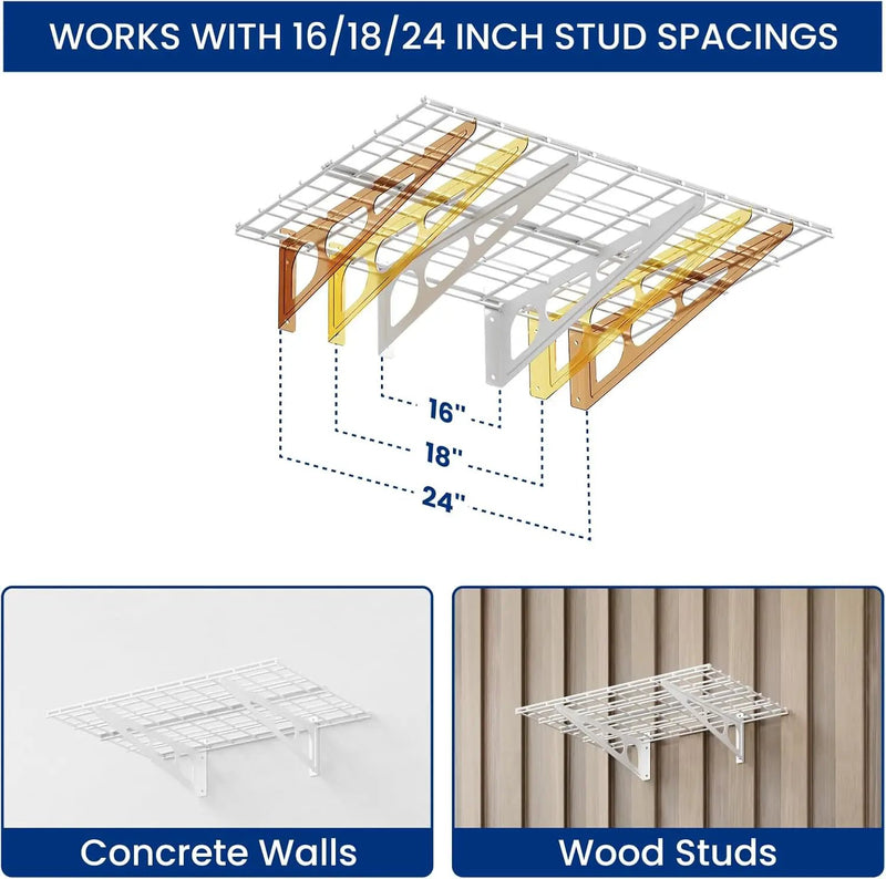 FLEXIMOUNTS 2-Pack 2x6ft Garage Shelving with Hooks, 24-inch-by-72-inch Wall Shelf Garage Storage Racks Floating Shelves, White by GreenHaven Gardens