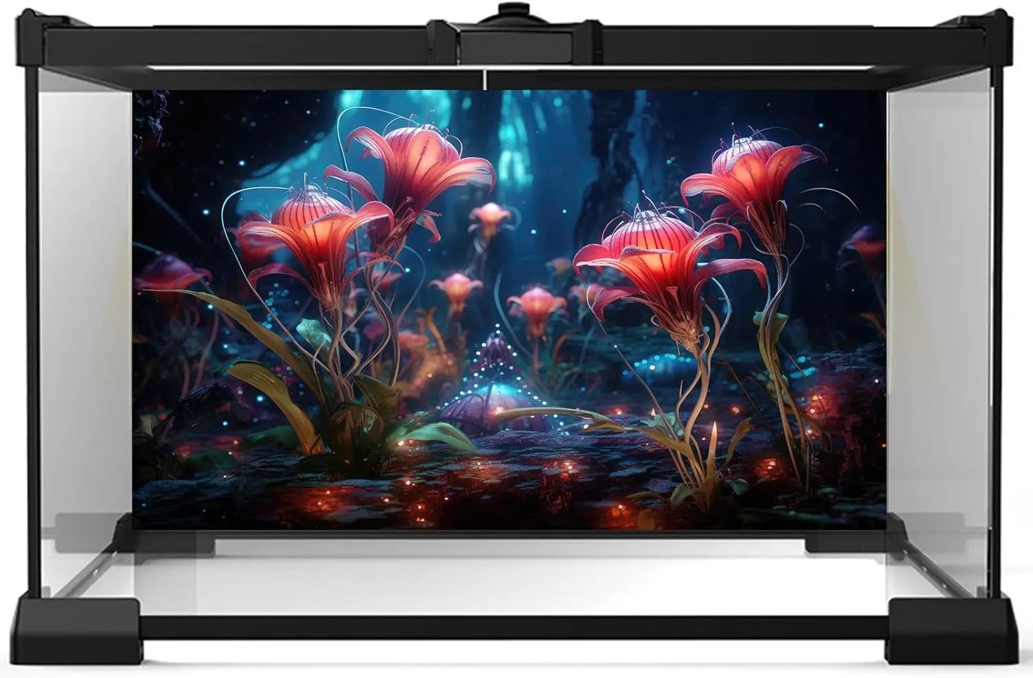 Aquarium Background Beautiful Red Translucent Flowers Terrarium Background Abstract Fantasy Plants Underwater World Tank Poster Glowing Flowers Foggy Forest Fish Tank Background Decors Vinyl 24x12in by GreenHaven Gardens