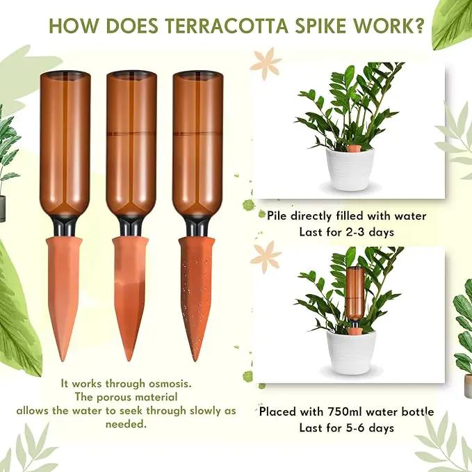 Baderke 12 Set Plant Watering Devices, Terracotta Watering Spikes with 25 oz Plastic Wine Bottles, Slow Release Vacation Insert Automatic Plant Waterer Device for Indoor Outdoor by GreenHaven Gardens