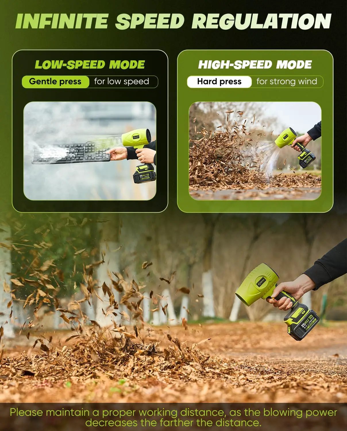 Saker Cordless Leaf Blower Portable Dust Cleaner Handheld Blowers 2 x 4.0Ah Batteries 180000 RPM Air Duster with Adjustable Speed for Drying Patio Cleaning Green by GreenHaven Gardens