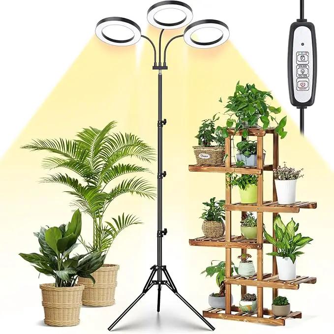 LORDEM Grow Light for Indoor Plants, Tri-Head Plant Light for Plants Growing, Full Spectrum Growth Lamp with Auto Timer for 4/8/12H, 4 Dimmable Levels, 216 LEDs, Height Adjustable Stand 24.4"- 67" by GreenHaven Gardens