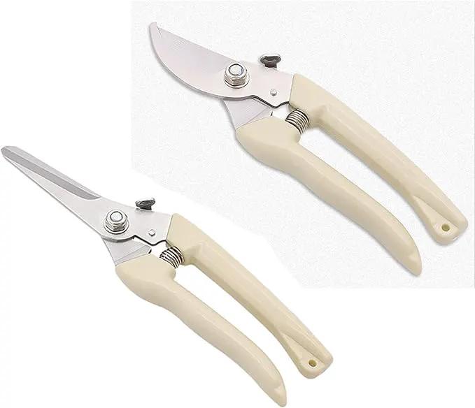 Garden Flower Shears Pruning Shears 6.9 inches Straight and Bypass Scissors Heavy Duty Plant Scissors for Cutting Flowers, Trimming Plants, Bonsai, Fruits Picking (White handle Straight and Bypass) by GreenHaven Gardens