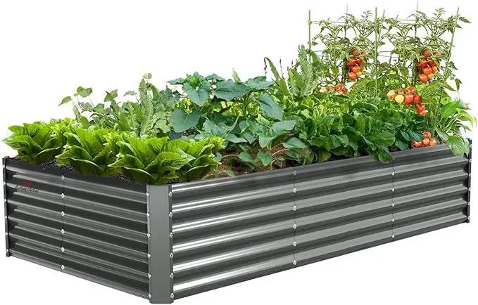 A ANLEOLIFE 8X4X1.5ft Galvanized Raised Garden Bed Kit, Rectangular Large Metal Deep Root Planters for Outdoor Plants Vegetables Flowers Herb, 359 Gallon Capacity- Quartz Grey by GreenHaven Gardens