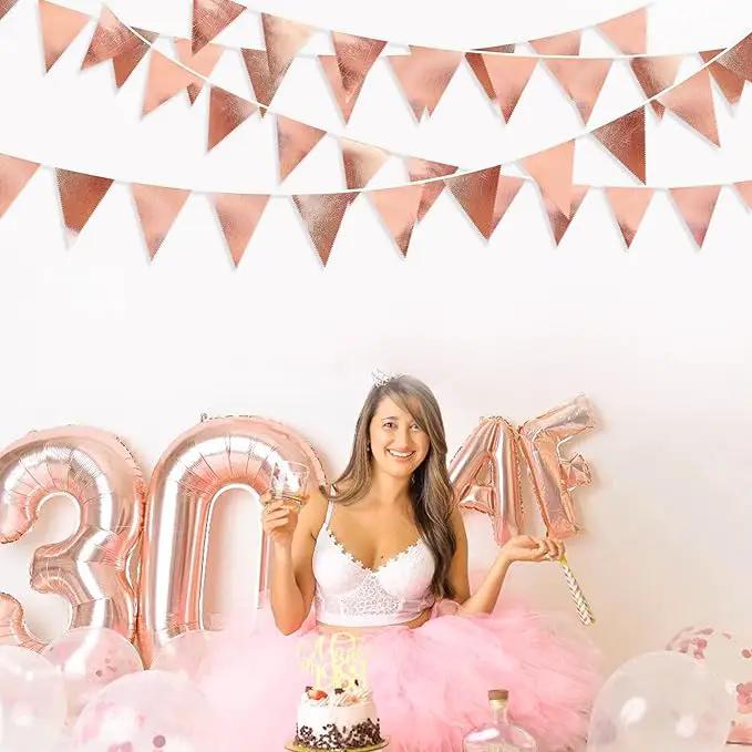 Rose Gold Party Decorations Metallic Fabric Triangle Pennant Banner Blush Pink Flag Bunting Garland for Wedding Birthday Anniversary Bridal Shower Engagement Graduation Hen Party Decorations Supplies by GreenHaven Gardens