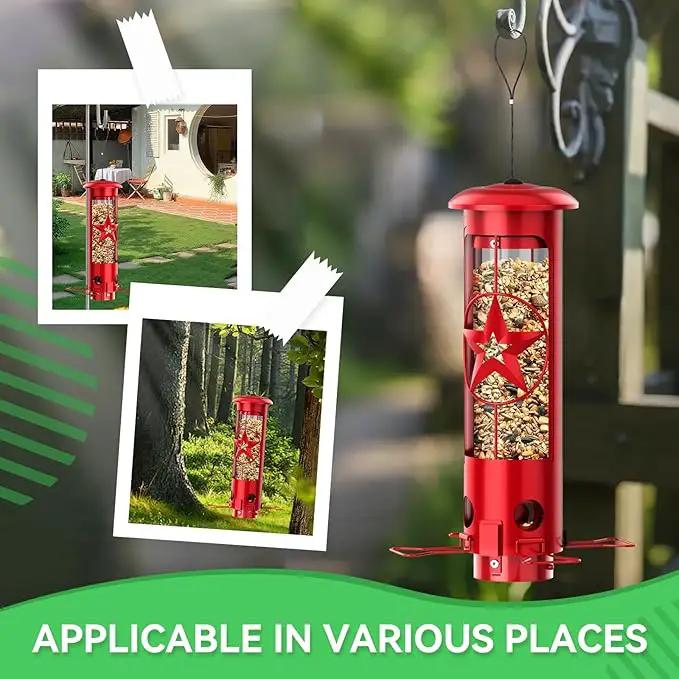 Squirrel Proof Bird Feeders for Outdoors Hanging, Metal Squirrel Proof Bird Feeder with Gravity Protection, 3LB Large Capacity Wild Bird Feeders for Outside Finch, Cardinal, Blue Jay (Red) by GreenHaven Gardens