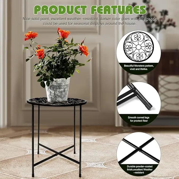 Plant Stand Indoor Outdoor, 15" Tall Flower Pot Stand, Round Metal Corner Plant Stand for Flower Pot, Rustproof Flower Plant Holder for Home, Garden, Patio, Plant Lovers, Housewarming (Set of 1) by GreenHaven Gardens