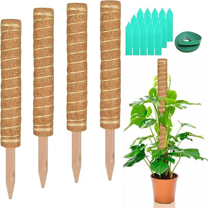 Moss Pole, 4 Pack 15Inch Monstera Plant Support Stackable Moss Poles for Plants, Moss Sticks with 15pcs Labels and 78in Garden Ties,Monstera Plant Stake for Climbing Plants,Can Stacked Up to 42” by GreenHaven Gardens