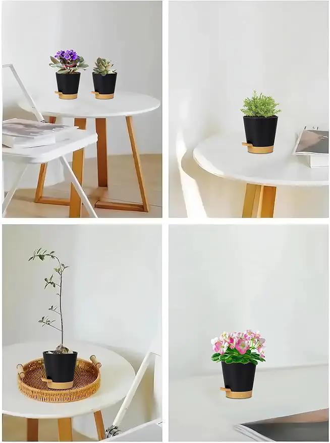5 Pack 5 inch Self-Watering Pots, African Violets Planter with Drainage Holes and Reservoir, Black Brown Plastic Planter for Indoor Outdoor Plants Flowers and Houseplants black brown, 5 inch 5 pcs by GreenHaven Gardens
