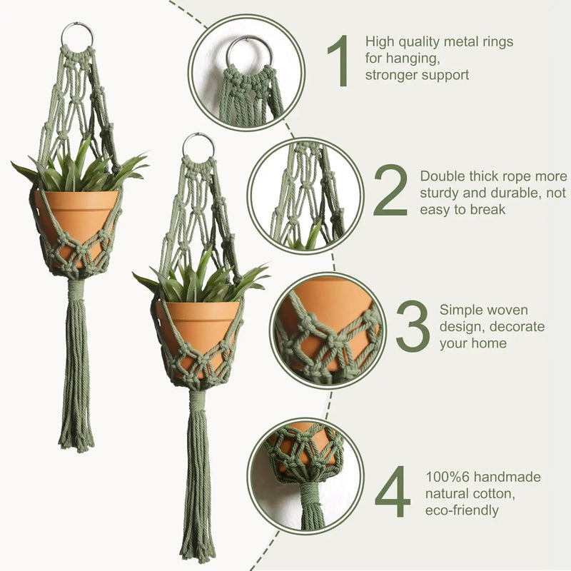 Artilady Macrame Hanging Planter for Indoor Plants, Boho Woven Plant Hanger Large Hanging Flower Pot Holders Outdoor Baskets Storage Green Wall Decor by GreenHaven Gardens