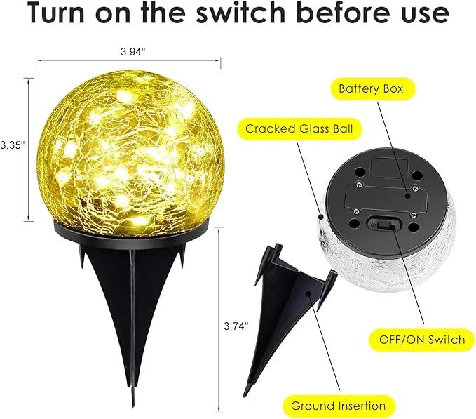 Solar Garden Lights, 4 Pack 120 LED Warm White Cracked Glass Outdoor Decorative, Upgraded Waterproof Ball for Yard Pathway Patio Lawn Christmas Outside Decor, 3.94" by GreenHaven Gardens