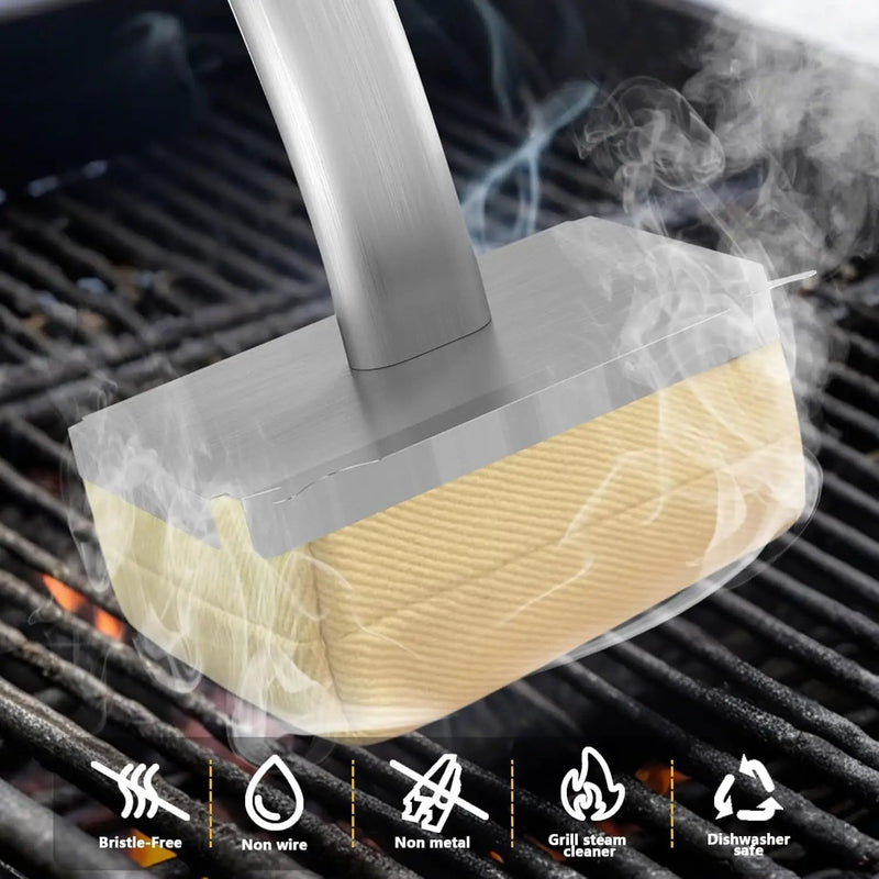 Grill Brush Bristle Free,Long Handle Steam Grill Brush for Outdoor Grill,BBQ Safe Grill Cleaner Brush,Includes 2 Replaceable Heads for Easy Grill Maintenance Black by GreenHaven Gardens