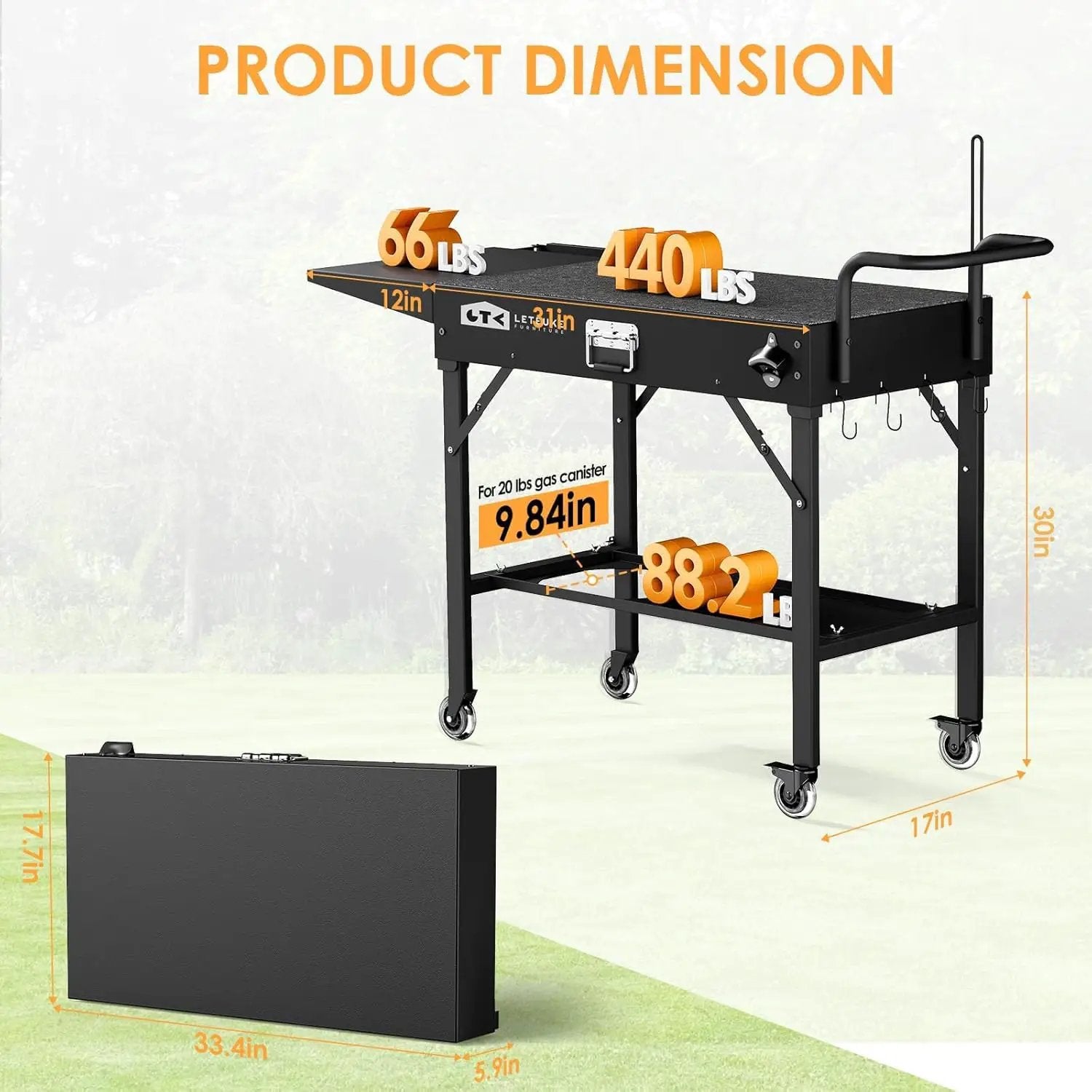 Leteuke Grill Cart for Blackstone Griddle, Portable Outdoor Grill Table, Foldable Cart Table with Wheels for Ninja, Griddle Stand Fit 17 Inch Or 22 Inch, BBQ Prep Tables with Seasoning Tray by GreenHaven Gardens