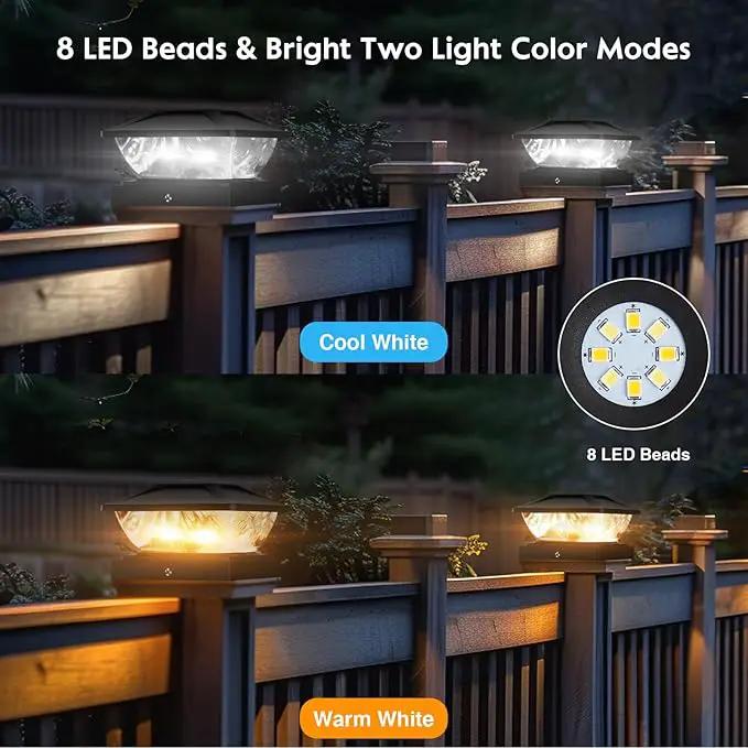 Solar Post Cap Lights Outdoor: 2 Pack 16 LED Fence Post Solar Lights, Solar Powered 2 Lighting Modes 4x4 Post Solar Lights for Garden Patio Deck Step Decor, Fit 3.5x3.5 5x5 Vinyl Wooden Lamp Post by GreenHaven Gardens