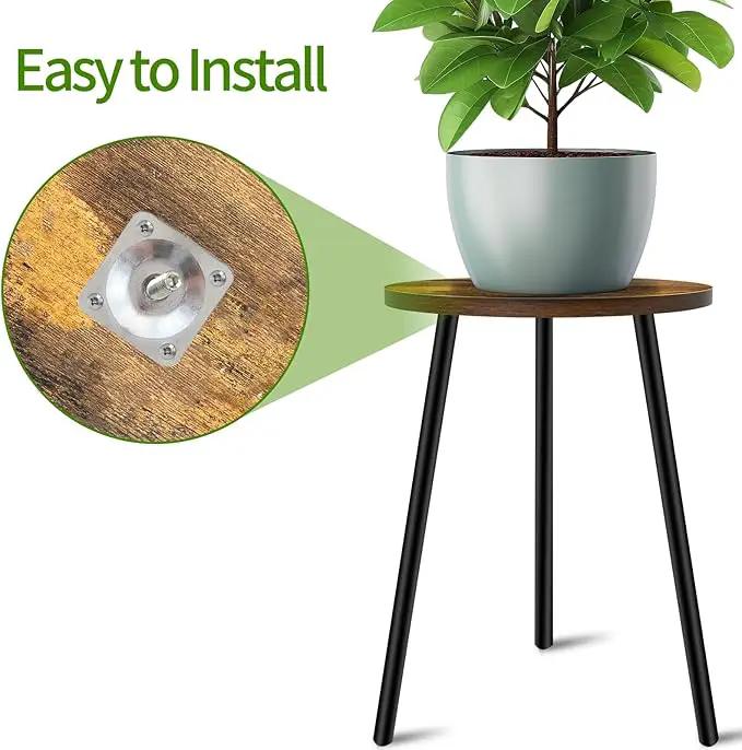 Plant Stand Indoor, Modern Plant Stands for Indoor Plants, Single Flower Stand with Round Wooden Board for Living Room, Balcony, Deck by GreenHaven Gardens