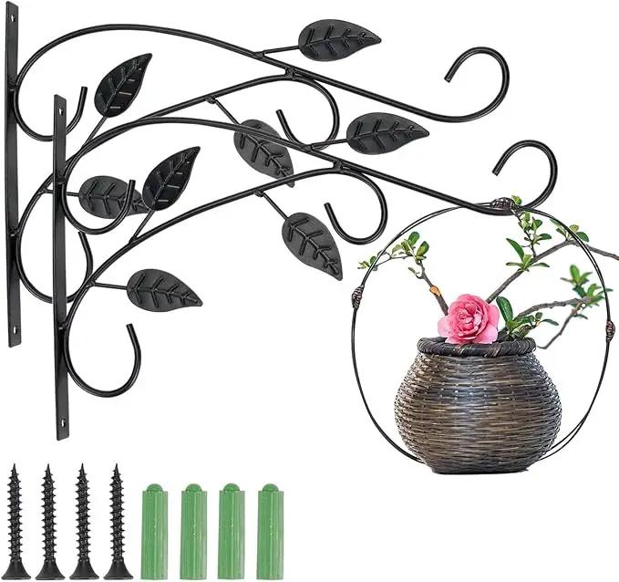 4 Leaves Style Metal Hanging Plant Brackets 12 inches x 9 inches, Pack of 2, Wall Mount Plant Hangers, Planter Hooks for Flower Baskets, Bird Feeders in Corridor/Patio/Porch/Garden by GreenHaven Gardens
