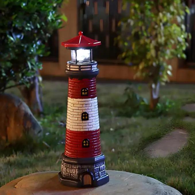 Garden Outdoor Statues, Waterproof Lighthouse Lights Lawn Decor; Automatic Rotating Solar Lights for Yard, Patio, Ground, Tabletop Decoration; Unique Housewarming Gifts - Red by GreenHaven Gardens