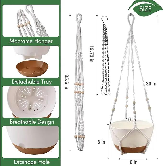 10 Inch Hanging Planters for Indoor Plants,Set of 2 Hanging Pots for Plants with Self-Watering, Outdoor Hanging Plant Pot with Drainage and 2 Kinds of Hanging Baskets Hangers for Home Decor and Garden by GreenHaven Gardens