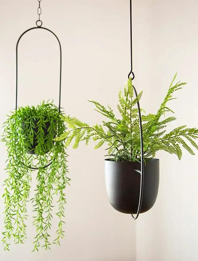Boho Black Metal Plant Hanger,Metal Wall and Ceiling Hanging Planter, Modern Planter, Mid Century Flower Pot Plant Holder, Minimalist Planter for Indoor Outdoor Home Decor by GreenHaven Gardens