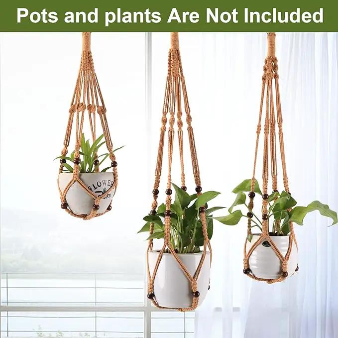 3-Pack Macrame Plant Hanger Indoor - Hanging Planter Basket for Indoor Outdoor - Decorative Boho Plant Holders Set with Beads - Ceiling Flower Pot Holder with 6 Hooks - 35"/30"/24" Brown by GreenHaven Gardens