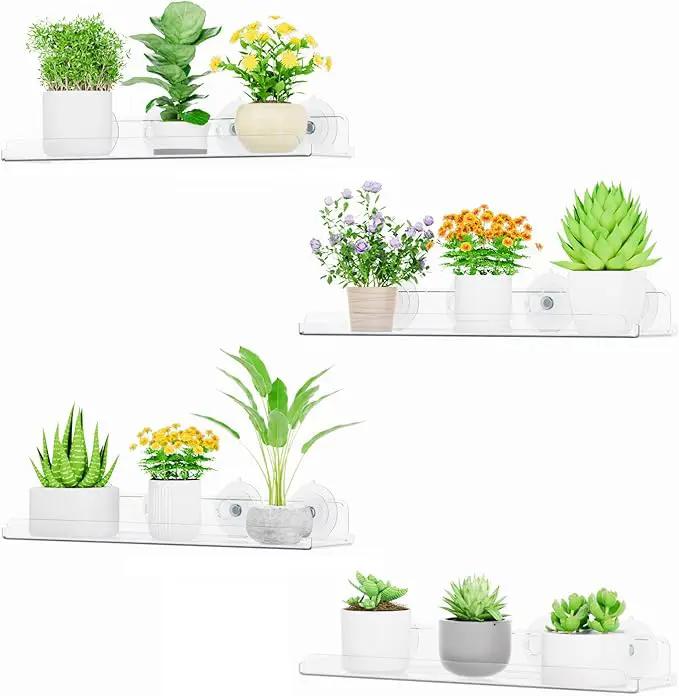 Lifewit Window Plant Floating Shelves 15 inch, 4 Pack Acrylic Suction Cup Shelf, Window Sill Extender for Indoor Succulent Plants, Micro Greens, Seed Starter Pots, Herb Planters by GreenHaven Gardens
