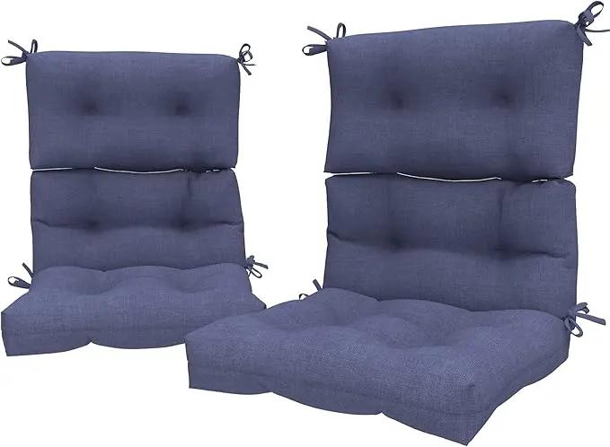 LVTXIII Patio Tufted High Back Seat Cushion Set of 2 Outdoor Rocking Chair Cushions, Replacement Adirondack Chair Cushion with Ties for Garden Balcony Chairs Use, 44” L x 22” W, Navy Textured by GreenHaven Gardens