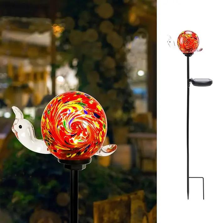 Solar Garden Decoration Outdoor Snail Lights, Hand Blown Glass Waterproof Solar Light Stake Decorate Paths, Pathways, Lawns and Yards Art for Mom, Mother's Day Gifts by GreenHaven Gardens
