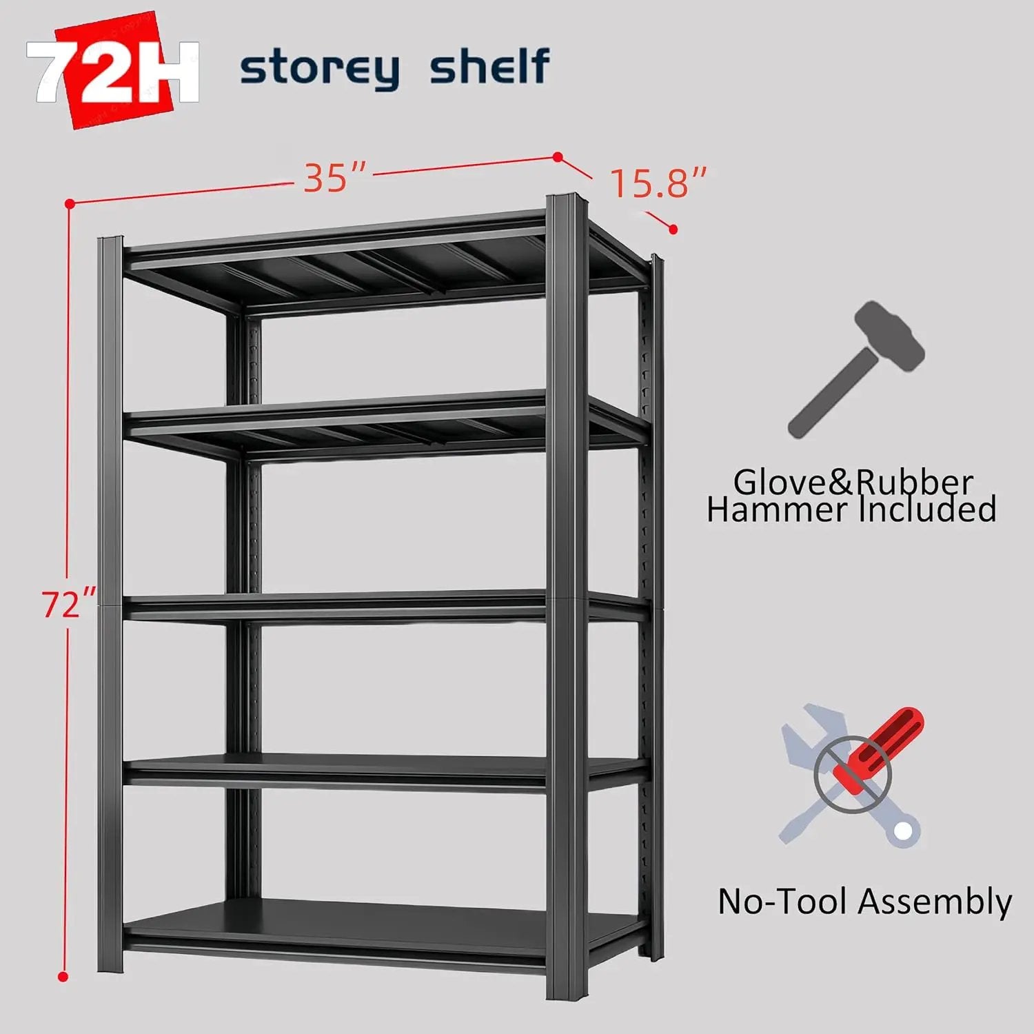 5-Tier 35" W x 15.8" D x 72" H Garage Shelving 3000LBS Storage Shelves Heavy Duty Metal Shelf Unit Adjustable Basement Industrial Storage Racks by GreenHaven Gardens