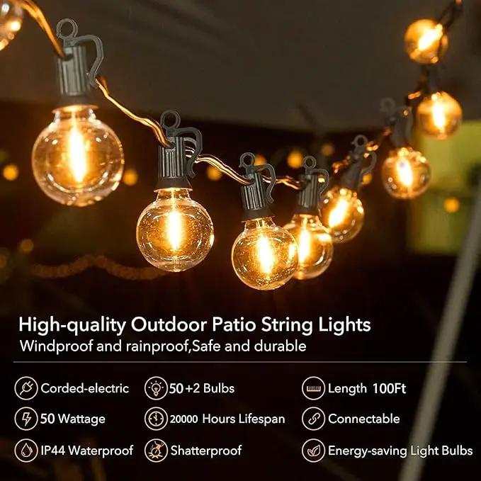 Brightown Outdoor String Lights - 100 FT Patio Lights with 50 LED G40 Globe Plastic Bulbs, All Weatherproof Connectable Commercial Hanging Light for Outside Backyard Porch Cafe by GreenHaven Gardens