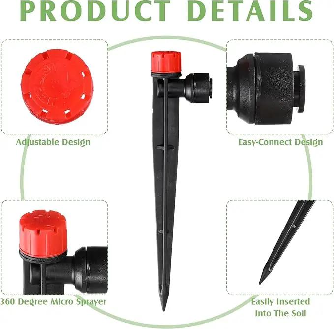 100 Pcs Drip Irrigation Emitters for 1/4'' Irrigation Tubing Adjustable Water Flow Drip Emitters with Stake Drip Irrigation System Irrigation Drippers with 360 Degree Sprayer for Garden Patio by GreenHaven Gardens