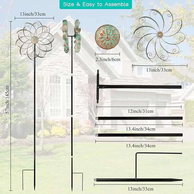 Wind Spinners Outdoor Wind Spinner Metal 13” Dia Wind Spinners for Yard and Garden Decor Pinwheels Wind Sculptures & Spinners(57” H) by GreenHaven Gardens