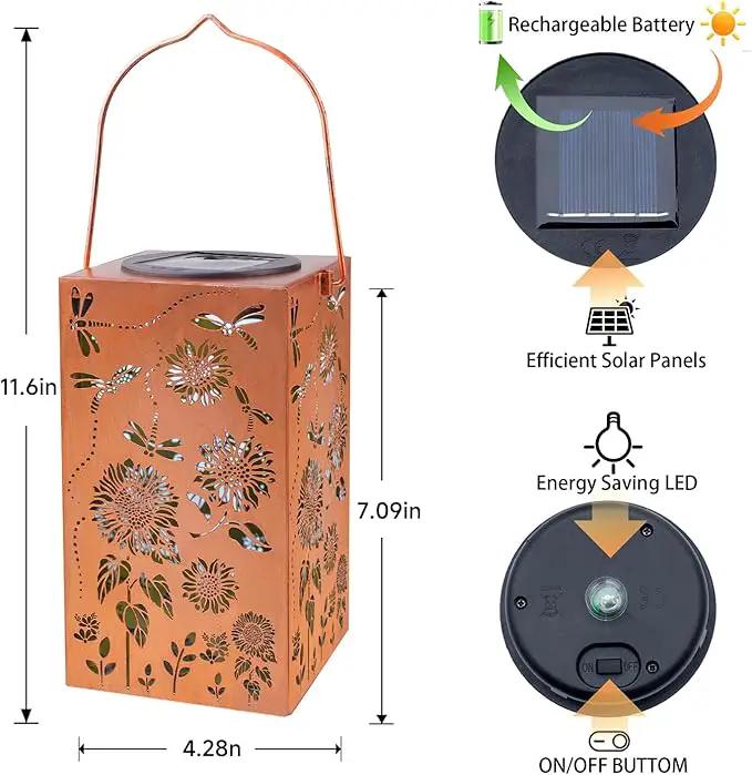 Solar Lanterns Outdoor Hanging Dragonfly Lantern Waterproof Decor Garden Metal LED Sunflower Christmas Lights Gifts for Mom Grandma Women Decorative Patio,Yard,Lawn,Balcony,House by GreenHaven Gardens