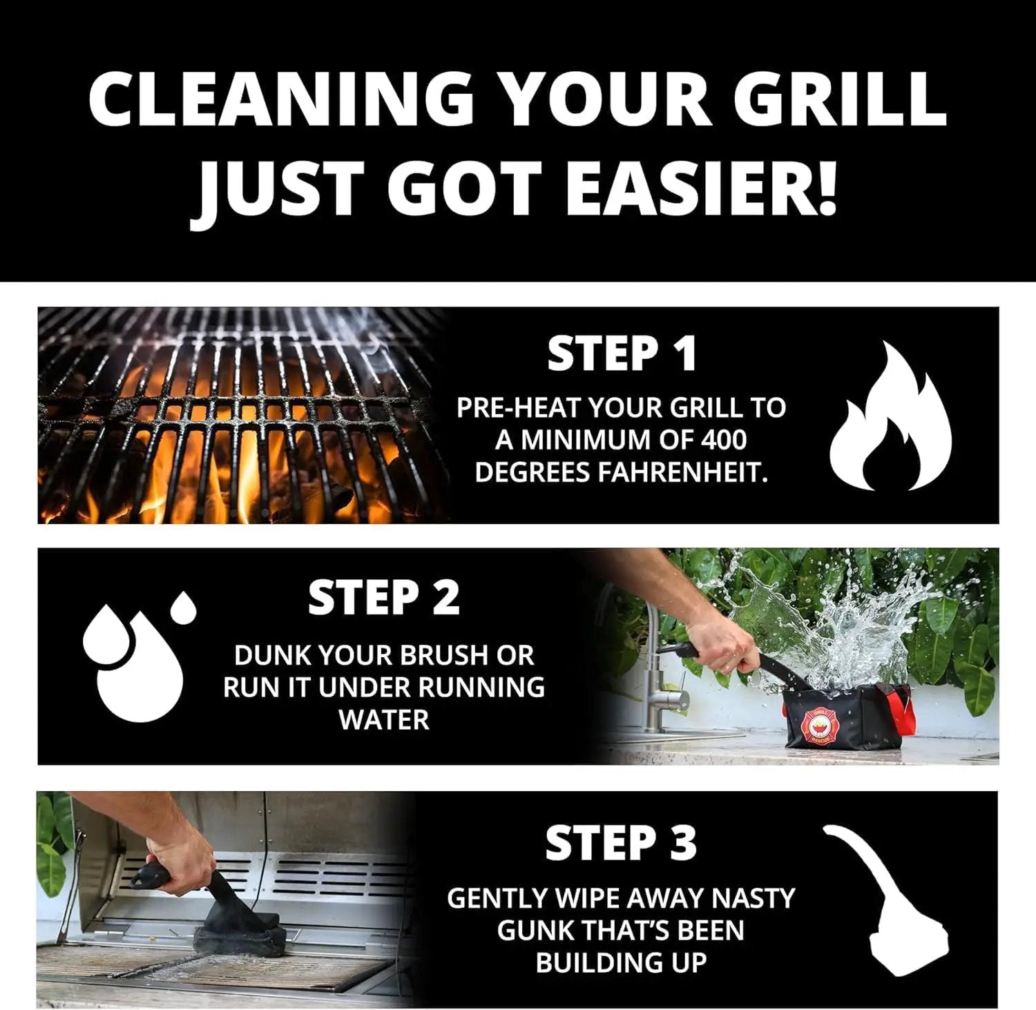 Grill Rescue BBQ Replaceable Scraper Cleaning Head, [Rescue-Upgraded], Bristle Free, Durable and Unique Scraper Tools for Cast Iron or Stainless-Steel Grates, Barbecue Cleaner (Rescue Pro) by GreenHaven Gardens