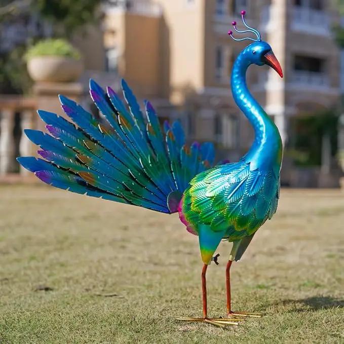 VEWOGARDEN Peacock Outdoor Statues Metal Peacock Tail Spread Garden Sculptures & Statues for Yard Lawn Patio Pool Outside Decorations, Blue by GreenHaven Gardens