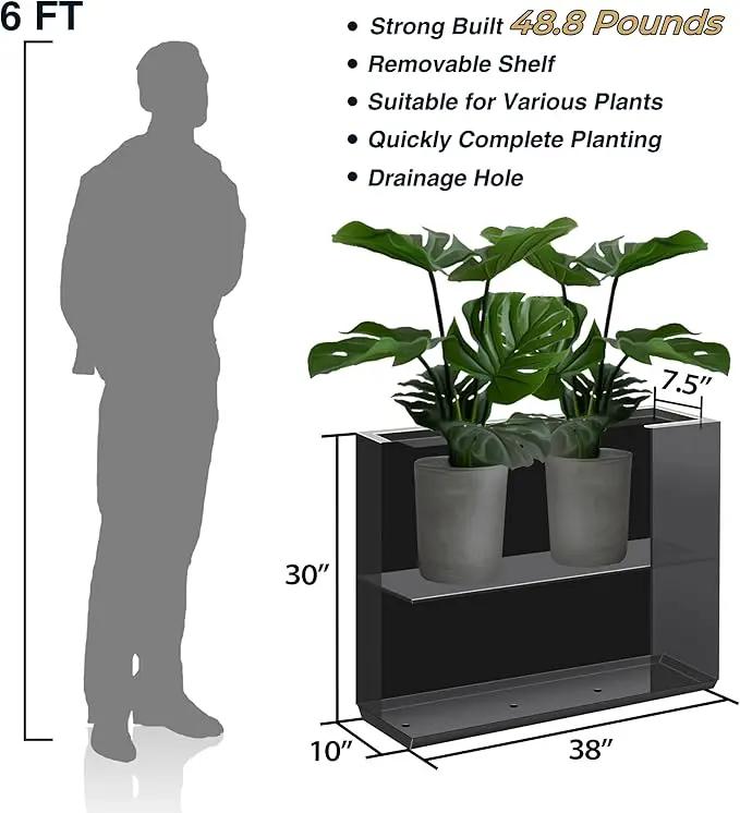 Metallic Heavy Planter for Outdoor Plants, 38Lx10Wx30H Inches Tall and Long Metal Divider Planter Box for Outside & Indoor, No Assembly Required (Gray) by GreenHaven Gardens
