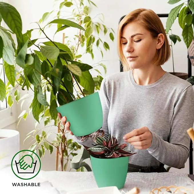 Planter Pots with Drainage Holes - Lightweight, Durable, & Space-Saving Pots for Indoor and Outdoor - Versatile Functionality, Simple Modern Design, Set of 20 Plastic Planter Pots Mint by GreenHaven Gardens