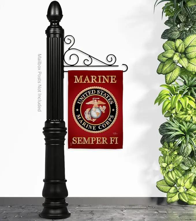 Marine Corps Garden Flag - Set Wall Holder Armed Forces USMC Semper Fi United State American Military Veteran Retire Official - House Banner Small Yard Gift Double-Sided Made In USA 13 X 18.5 by GreenHaven Gardens
