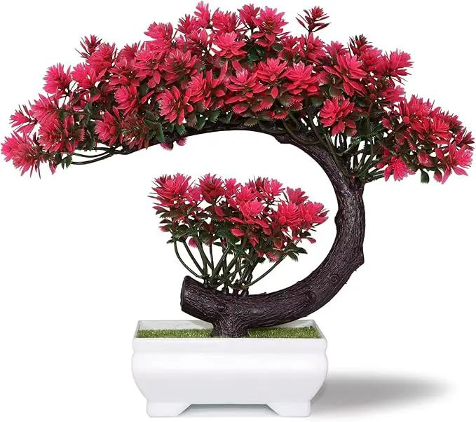 Small Artificial Plants Greenery Desktop Bonsai - Magenta Fake Plants for Home Decor Indoor Bookshelf Office Desk Bathroom Room Decor, Tall 8.5" by GreenHaven Gardens