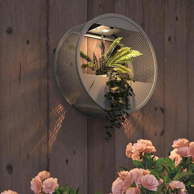 Grand patio Outdoor Circular LED Solar Hanging Wall Sconce Planter, with Dusk to Dawn Sensor Decor Wall Lighting for Garage Doorway Patio Yard, Cement Grey (S-Round) by GreenHaven Gardens