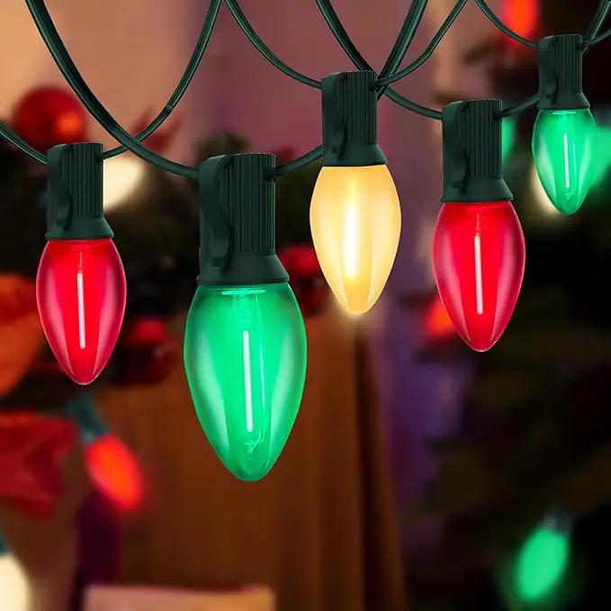 C7 LED Christmas Lights Outdoor, 25FT Clear Red Green and Frosted White Christmas String Lights with 27 LED Energy-Efficient Bulbs, Hanging Christmas Decorations Lights for Party Patio Garden Yard by GreenHaven Gardens