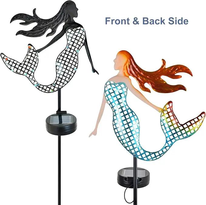 ARTER Solar Garden Stake Lights, Metal Mermaids Ocean Nautical Outdoor Waterproof Solar Pathway Lights with 3.6 Feet 22 LED Fairy Lights for Yard Patio Lawn Poolside, 37 Inches Tall (Pack of 2) by GreenHaven Gardens
