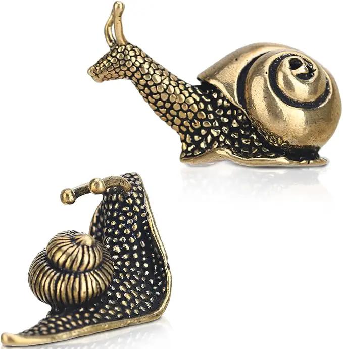 2pcs Snail decor Outdoor pond Garden snail figurine Brass Snail With feng shui decorative effect The meaning of the snail walk slowly and have a safe journey，Suitable for computer desk decoration by GreenHaven Gardens