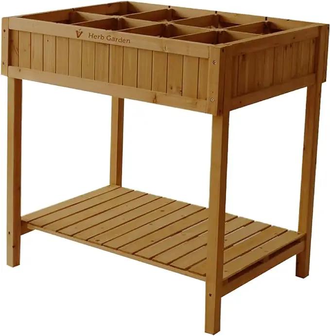 VegTrug 8 Pocket Garden, Wooden Planter with Herb Snips, Natural by GreenHaven Gardens