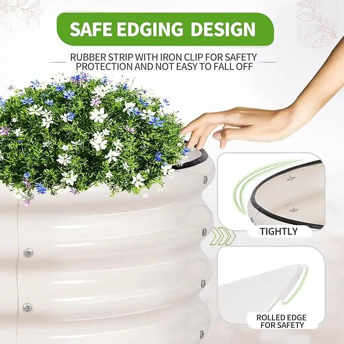 Galvanized Raised Garden Bed - 4x2x1FT Metal Planter Boxes Outdoor | Oval Steel Raised Bed Kit for Gardening with Protective Tape, Gloves for Vegetables, Flower, Herb (White) by GreenHaven Gardens