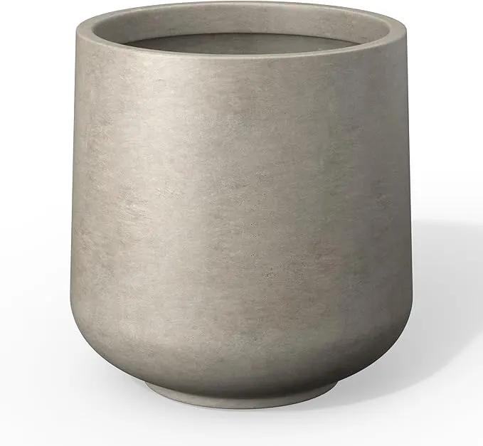 Kante 11.6" Dia Round Concrete Planter, Outdoor Indoor Large Plant Pots Containers with Drainage Hole and Rubber Plug for Home Garden Patio, Buff Concrete by GreenHaven Gardens