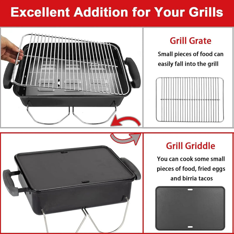 80631 Cast Iron Cooking Griddle for Weber Go-Anywhere Charcoal and Gas Grills, 16"x10" Grill Griddle Pan, Portable for Indoor Stovetop/Outdoor Camping BBQ, Replacement for Weber 70211 3634 67195 by GreenHaven Gardens