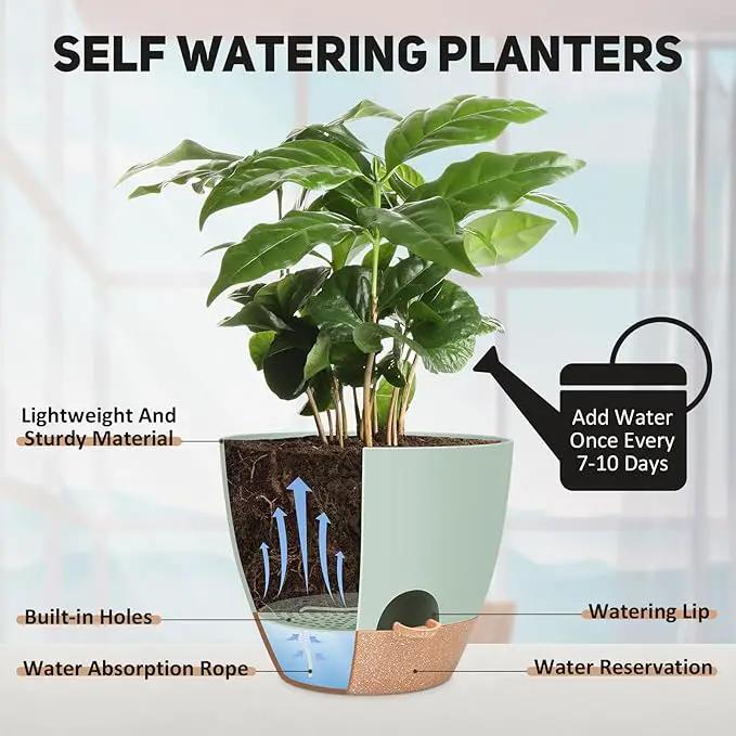 12 inch Large Self Watering Plant Pots, Flower Pots Planters with Multi Mesh Drainage Holes for Indoor Outdoor Garden Plants and Flowers by GreenHaven Gardens