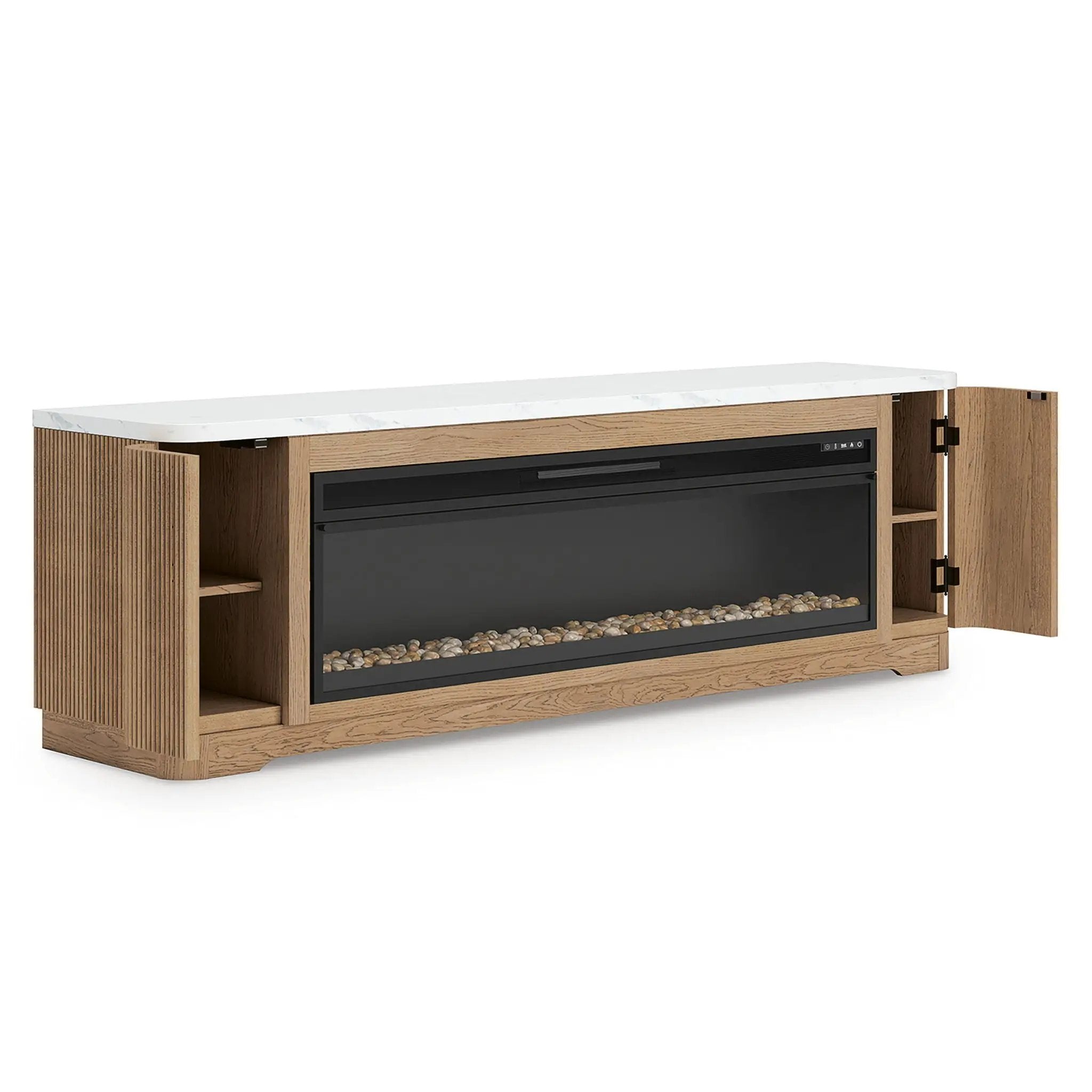Camdill - 80" TV Stand With Electric Fireplace - Light Brown by Unique Piece Furniture